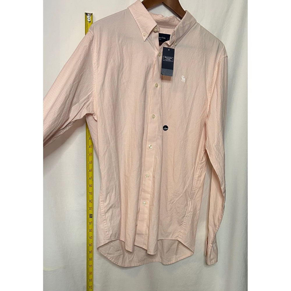Abercrombie Fitch Men's Peach Gingham Button‎ Down Stretch Dress Shirt L